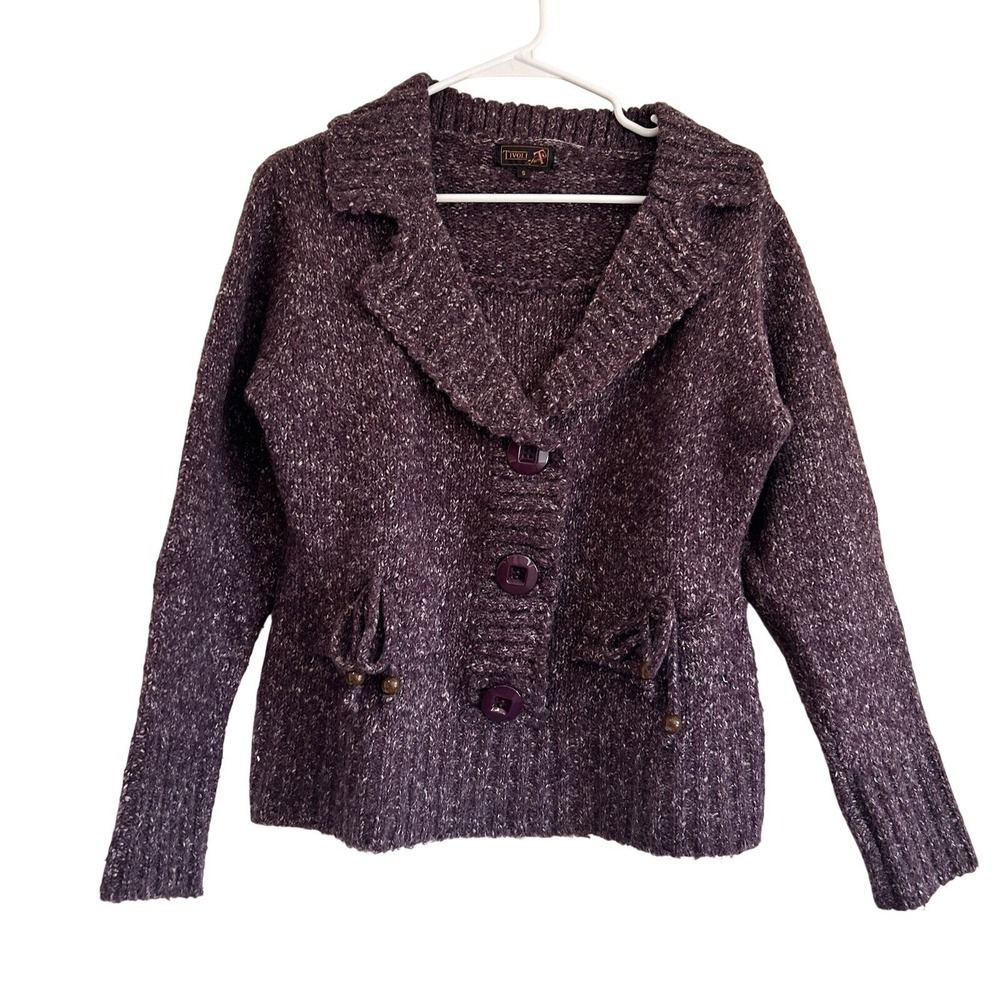 Tivoli Ireland Purple Sweater Sz S Flecked Mohair Blend Y2K Bows Dark Coquette